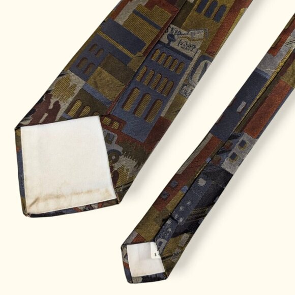 🍁Vintage 100% Silk Handmade City Tie - Picture 3 of 8